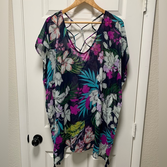 ❤B04-KONA SOL Lattice Back Kaftan swim Cover Up Dress M - Picture 5 of 5